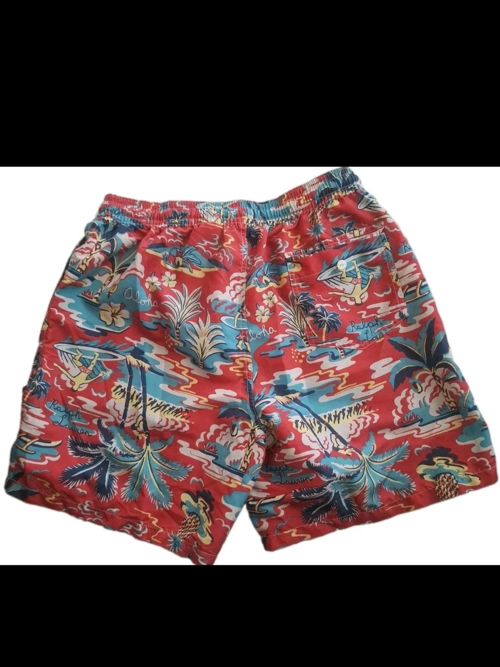 Polo Ralph Lauren Swim Trunks Mens Large Red Aloha Hawaiian Surfer Print Shorts